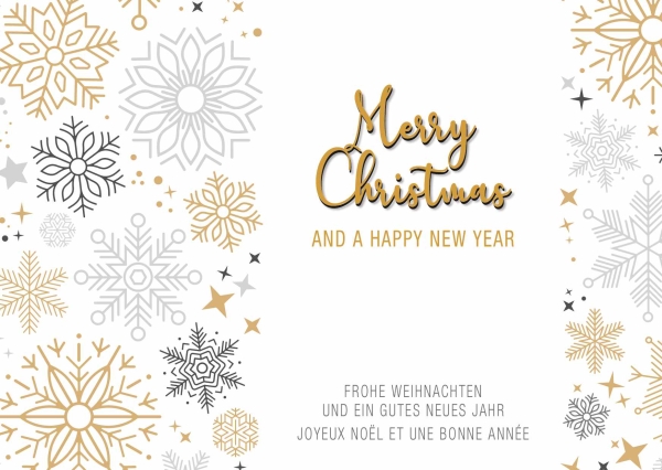 Postkarte mit Veredelung – Merry Christmas and a Happy New Year