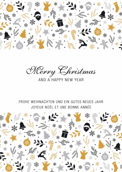 Postkarte mit Veredelung – Merry Christmas and a Happy New Year