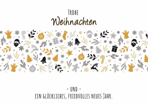 Postkarte mit Veredelung – Frohe Weihnachten und ein glückliches, friedvolles neues Jahr