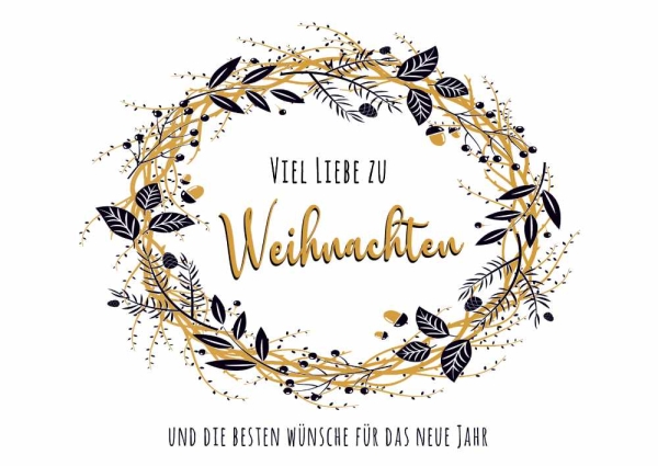 Postkarte mit Veredelung – Viel Liebe zu Weihnachten und die besten Wünsche...