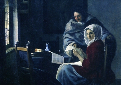 Jan Vermeer van Delft (1632-1675) - Girl interrupted at fer Music, 16z60-1661