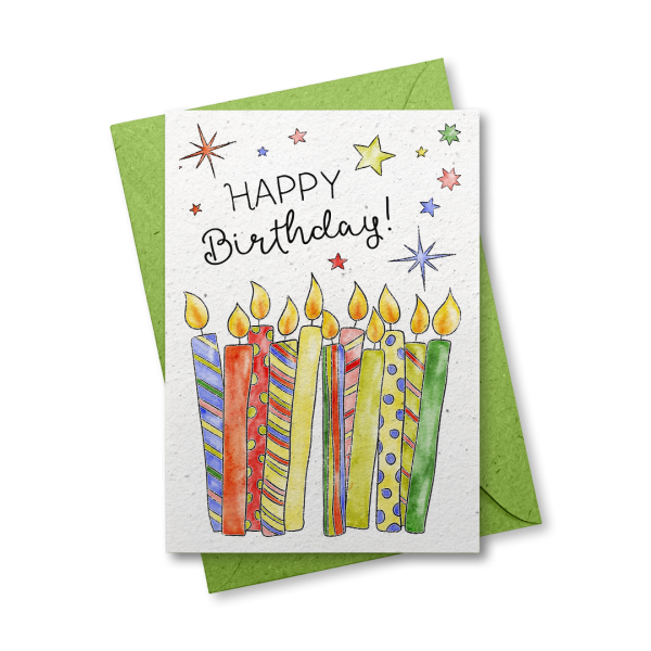 Happy Birthday Kerzen - Grußkarte aus Samenpapier