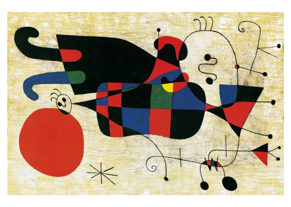 Postkarte Joan Miró - Figures an Dog in Front of the Sun, 1949