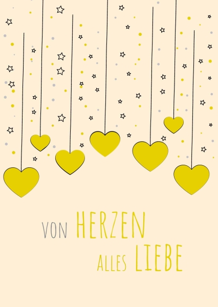 Postkarte mit Veredelung – Von Herzen alles Liebe Postkarte mit Veredelung – Von Herzen alles Liebe
