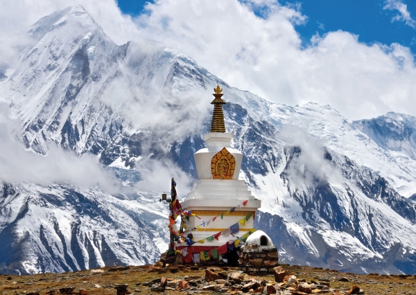 Postkarte – Stupa mit Sicht auf den Annpurna