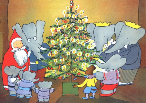 Postkarte – Babar feiert Weihnachten