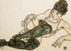 Postkarte Egon Schiele – liegende Frau mit grünen Strümpfen