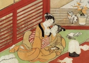 Isoda Koryusai -  Love interrupts the making of silk