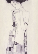 Egon Schiele - Stehendes Mdchen in kariertem Tuch