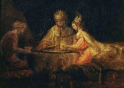 Rembrandt von Rijn - Ahasuerus, Haman und Esther