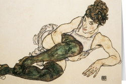 Egon Schiele - Reclining woman with green stockings (1917)