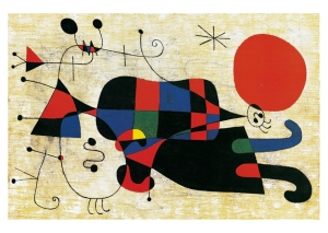 Postkarte Joan Miró - Figures and Dog in Front of the Sun, 1949 Postkarte Joan Miró - Figures and Dog in Front of the Sun, 1949